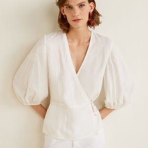 BNWT MANGO Striped Wrap Blouse Ecru/ White